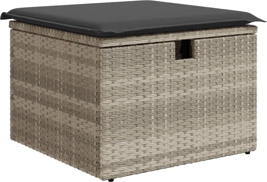 VidaXL Tuinkruk met kussen en opbergruimte lichtgrijs Kruk Krukken Krukje Plantenkrukje