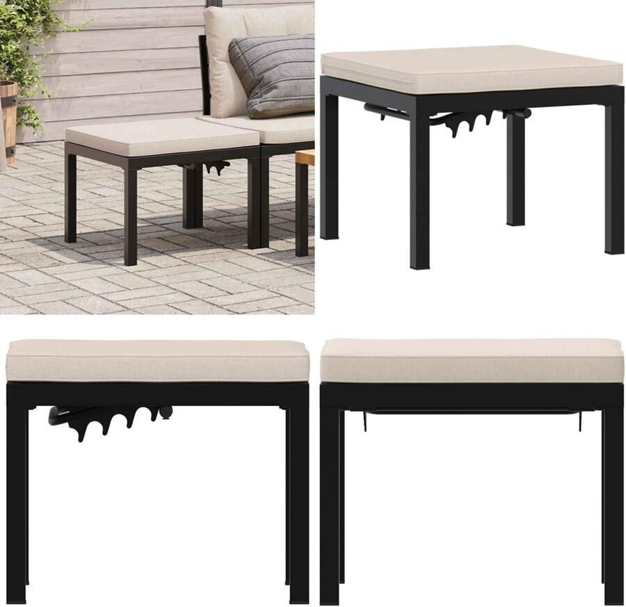 VidaXL Tuinkruk met kussen gepoedercoat staal zwart Tuinkruk Tuinkrukken Krukje Tuinvoetenbank