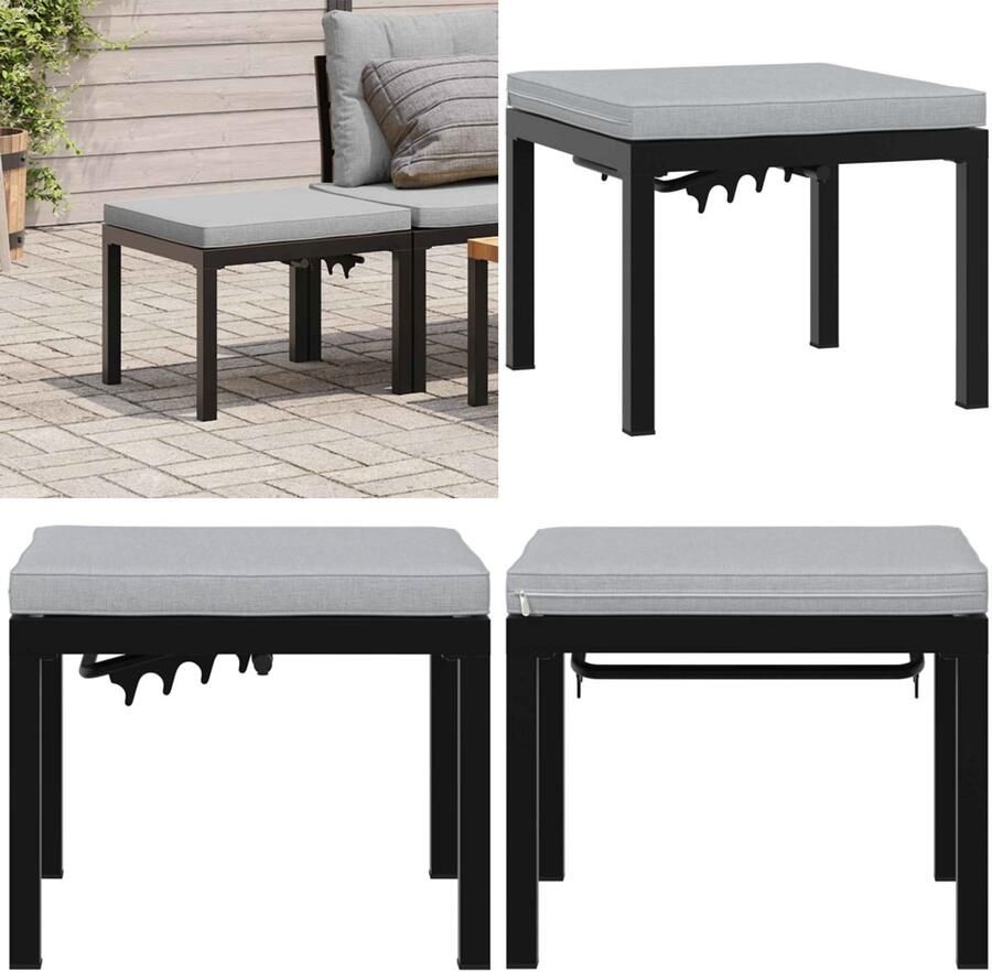 VidaXL Tuinkruk met kussen gepoedercoat staal zwart Tuinkruk Tuinkrukken Krukje Tuinvoetenbank