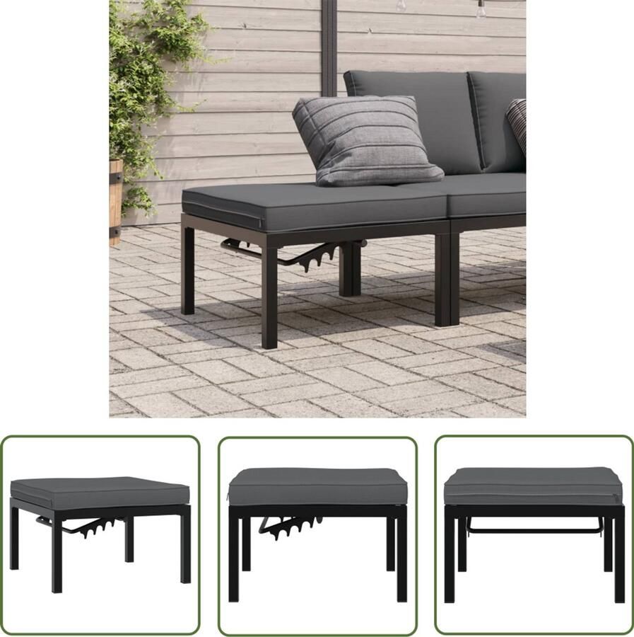 VidaXL Tuinkruk met kussen Zwart Aluminium Tuinkruk Aluminium Tuinkruk Zwarte Tuinkruk Comfort Tuinkruk Regolabele Tuinkruk