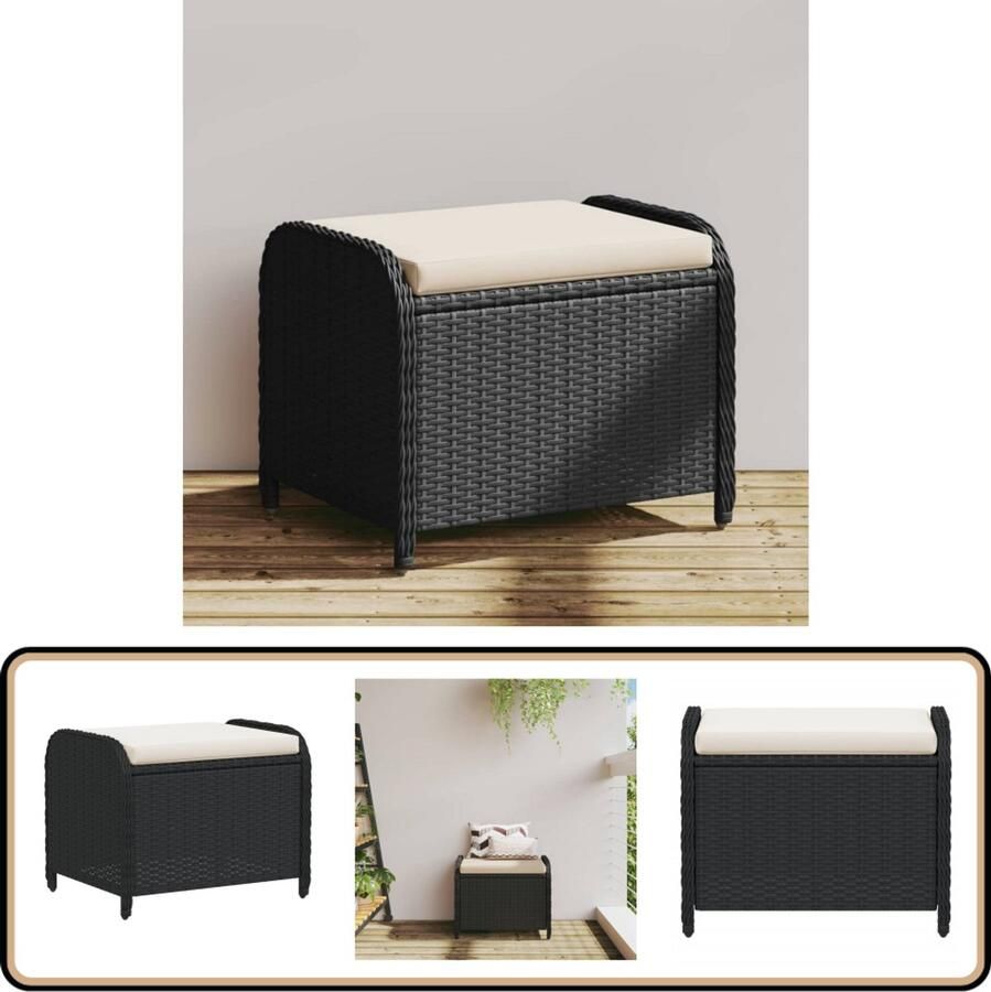 VidaXL Tuinkruk met kussen Zwart Poly rattan Tuinkruk Tuinstoel Buitendecoratie Outdoor Furniture Lounge Set