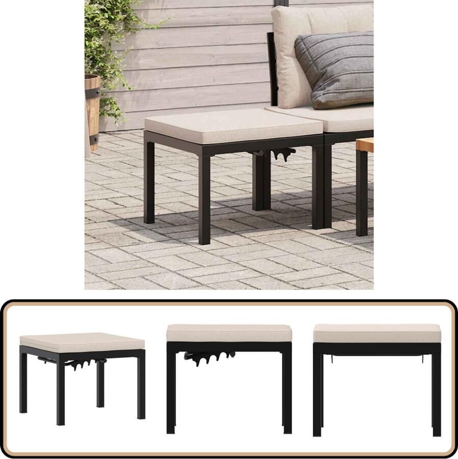 VidaXL Tuinkruk Staal Zwart Inclusief Kussen Tuinkruk Tuinkrukken Krukje Tuinvoetenbank