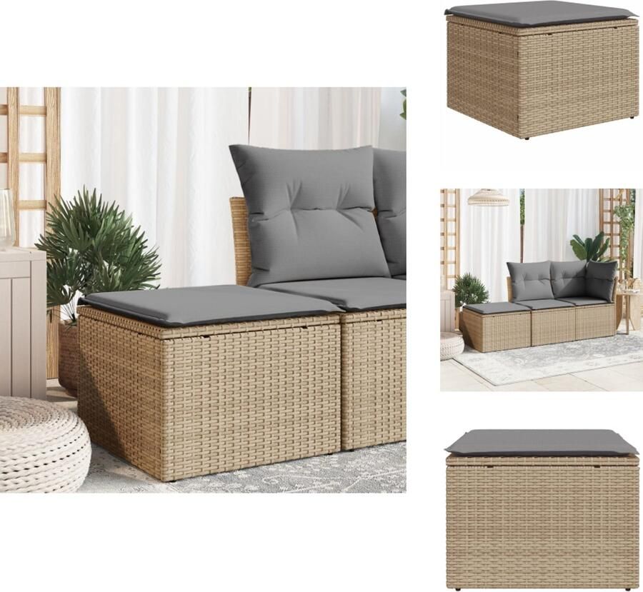 VidaXL Tuinkruk Tuinkrukken Kruk Krukje Tuinkruk met kussen 55x55x37 cm poly rattan beige