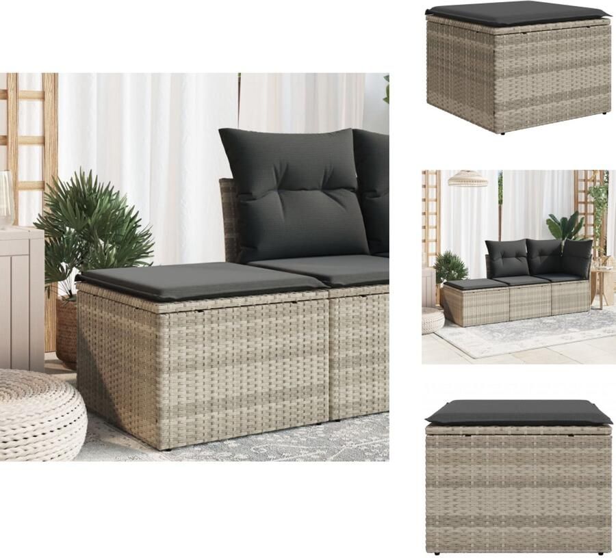 VidaXL Tuinkruk Tuinkrukken Kruk Krukje Tuinkruk met kussen 55x55x37 cm poly rattan lichtgrijs