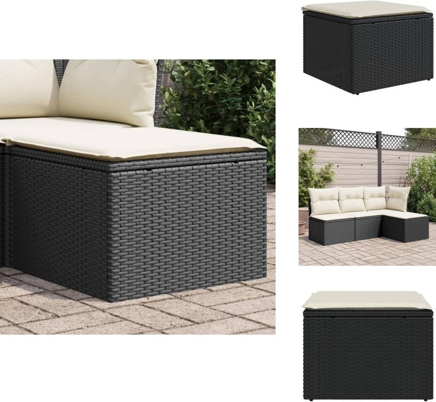 VidaXL Tuinkruk Tuinkrukken Krukje Rattan Krukje Tuinkruk met kussen 55x55x37 cm poly rattan zwart