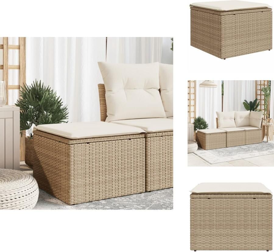 VidaXL Tuinkruk Tuinkrukken Krukje Rattan Krukje Tuinkruk met kussen 55x55x37 cm poly rattan beige