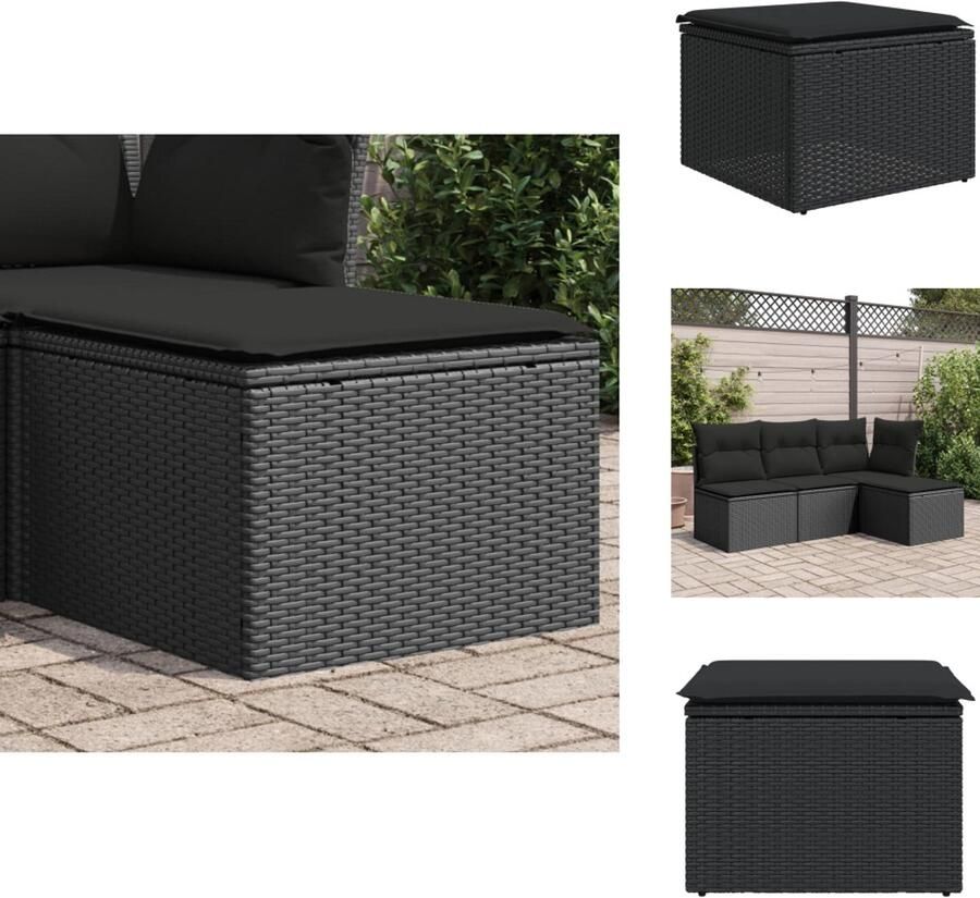 VidaXL Tuinkruk Tuinkrukken Krukje Rattan Krukje Tuinkruk met kussen 55x55x37 cm poly rattan zwart - Foto 2