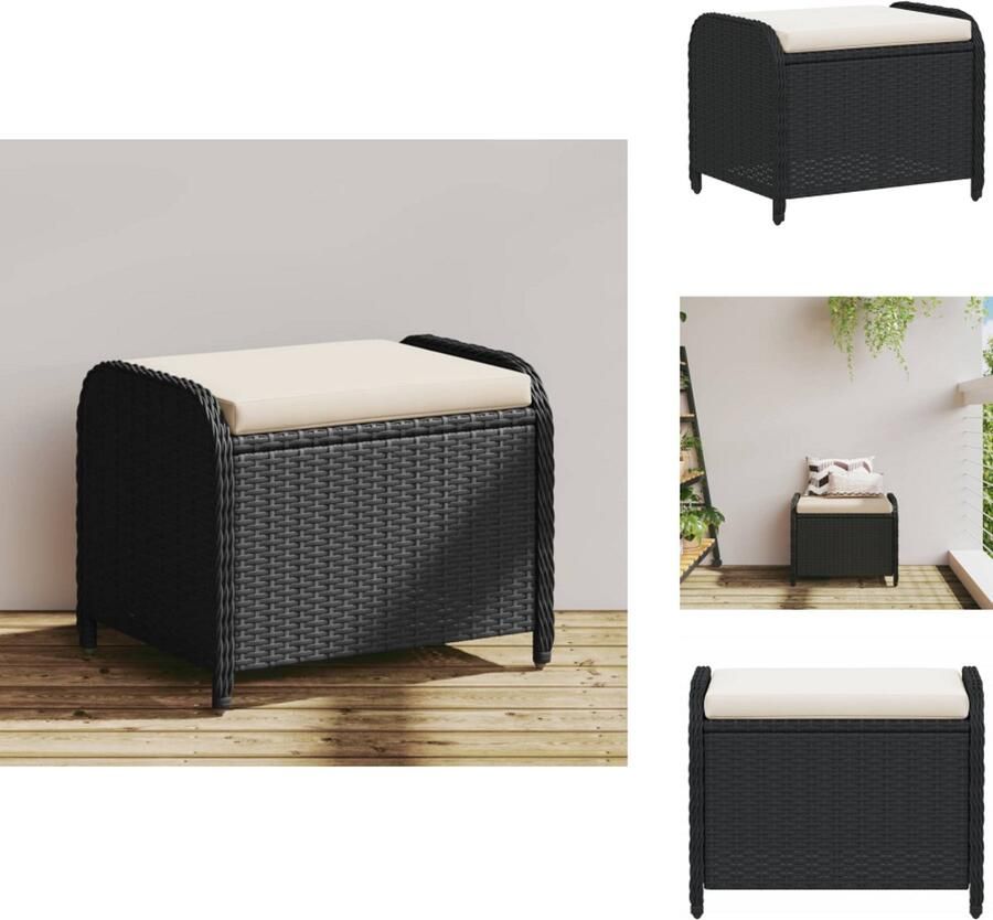 VidaXL Tuinkruk Tuinkrukken Krukje Rattan Krukje Tuinkruk met kussen 58x46x46 cm poly rattan zwart
