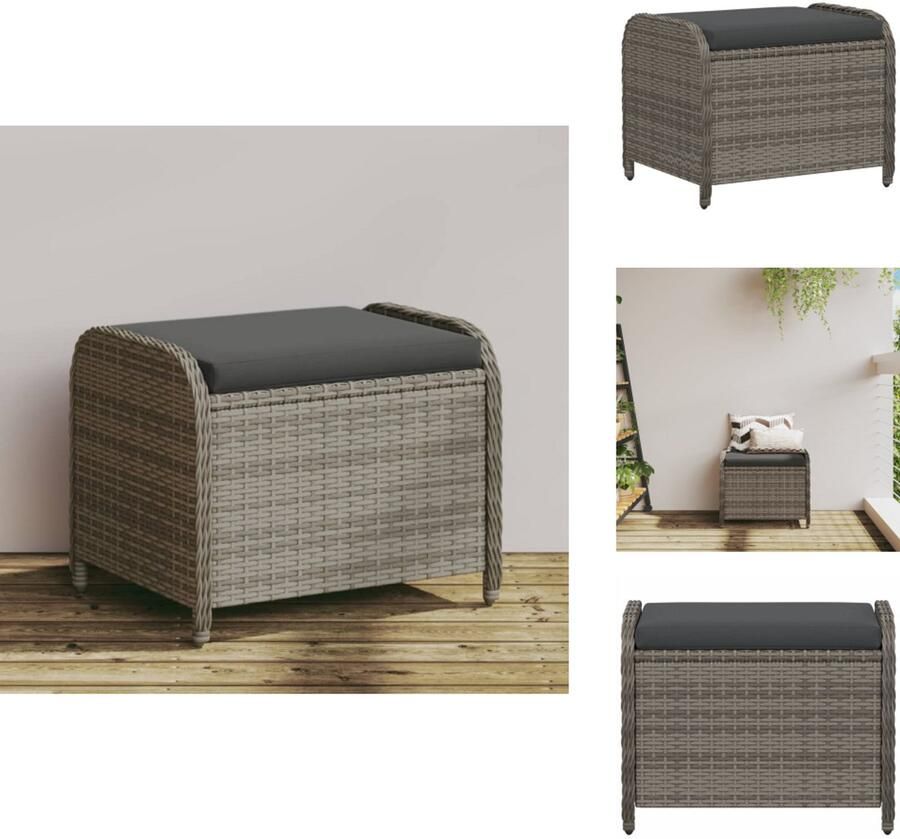VidaXL Tuinkruk Tuinkrukken Krukje Rattan Krukje Tuinkruk met kussen 58x46x46 cm poly rattan grijs
