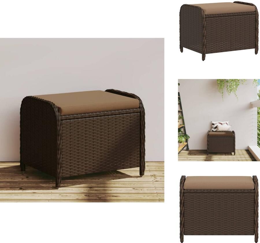 VidaXL Tuinkruk Tuinkrukken Krukje Rattan Krukje Tuinkruk met kussen 58x46x46 cm poly rattan bruin