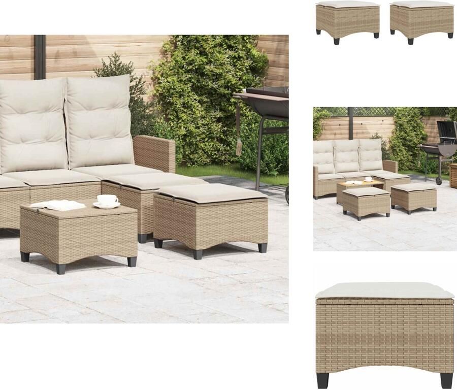 VidaXL Tuinkruk Tuinkrukken Krukje Rattan Krukje Tuinkrukken met kussens 2 st 55x55x36 cm poly rattan beige