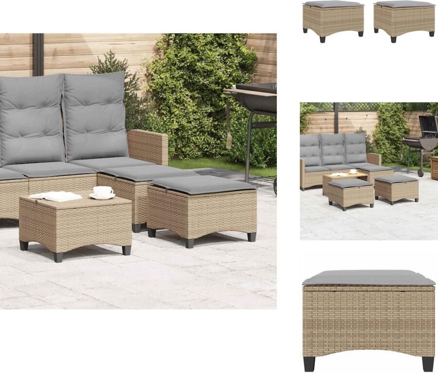 VidaXL Tuinkruk Tuinkrukken Krukje Rattan Krukje Tuinkrukken met kussens 2 st 55x55x36 cm poly rattan beige