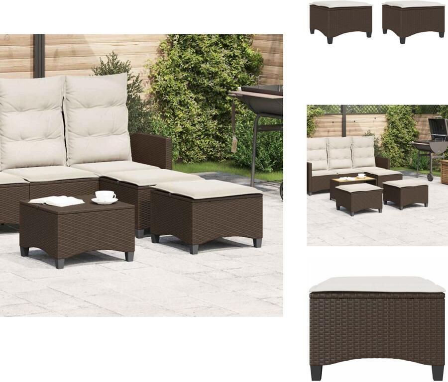 VidaXL Tuinkruk Tuinkrukken Krukje Rattan Krukje Tuinkrukken met kussens 2 st 55x55x36 cm poly rattan bruin