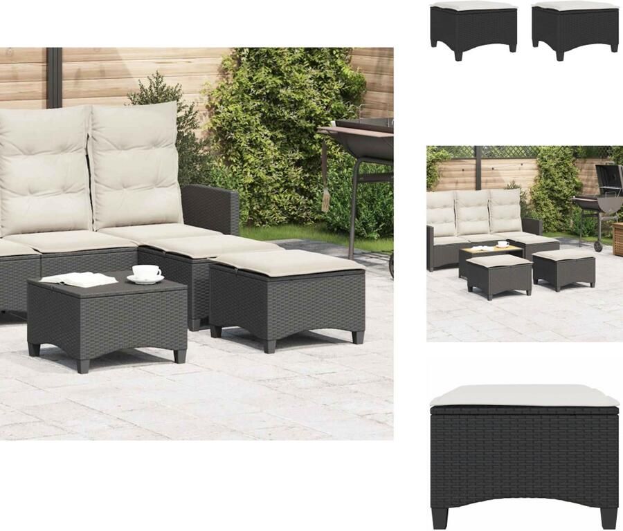 VidaXL Tuinkruk Tuinkrukken Krukje Rattan Krukje Tuinkrukken met kussens 2 st 55x55x36 cm poly rattan zwart