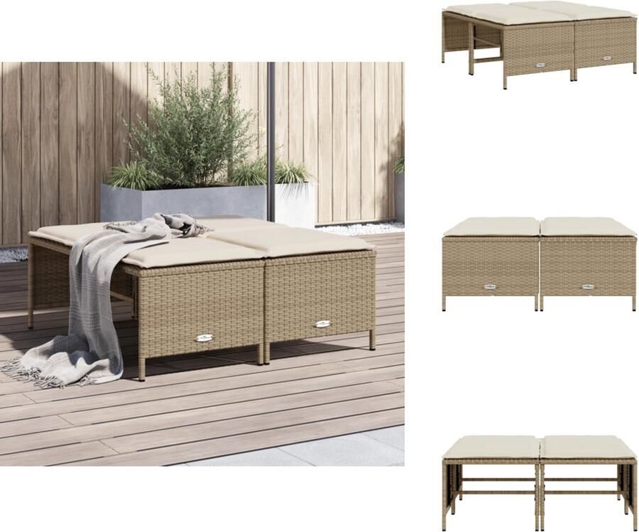 VidaXL Tuinkruk Tuinkrukken Krukje Rattan Krukje Tuinkrukken met kussens 4 st poly rattan beige