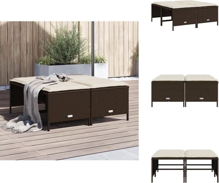 VidaXL Tuinkruk Tuinkrukken Krukje Rattan Krukje Tuinkrukken met kussens 4 st poly rattan bruin