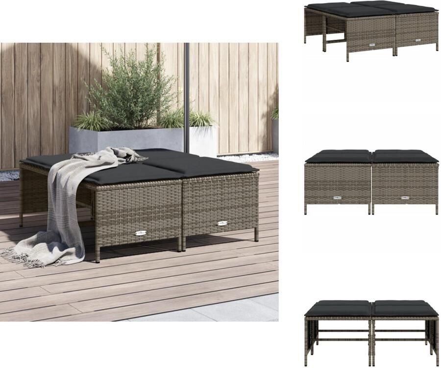 VidaXL Tuinkruk Tuinkrukken Krukje Rattan Krukje Tuinkrukken met kussens 4 st poly rattan grijs