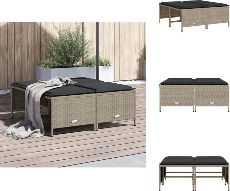 VidaXL Tuinkruk Tuinkrukken Krukje Rattan Krukje Tuinkrukken met kussens 4 st poly rattan lichtgrijs