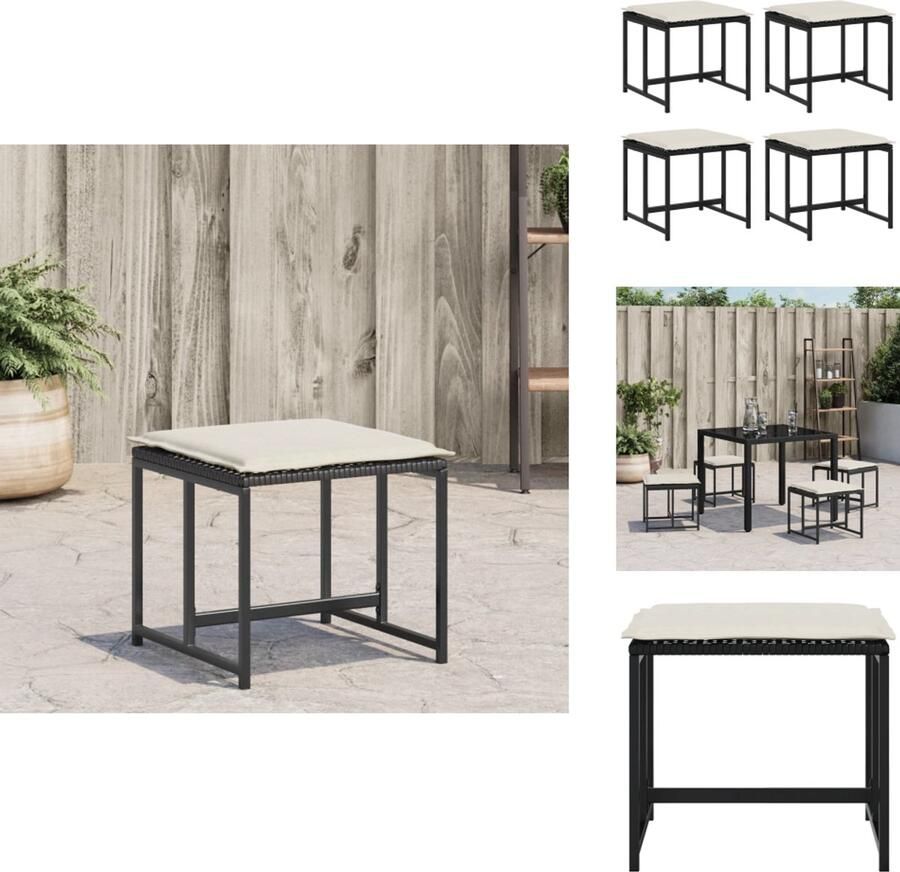 VidaXL Tuinkruk Tuinkrukken Krukje Rattan Krukje Tuinkrukken met kussens 4 st poly rattan zwart