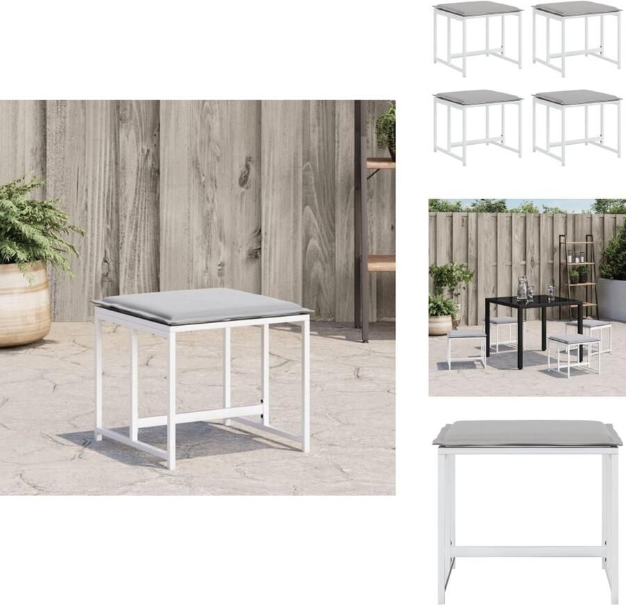 VidaXL Tuinkruk Tuinkrukken Krukje Textileen Krukje Tuinkrukken 4 st met kussens staal en textileen wit