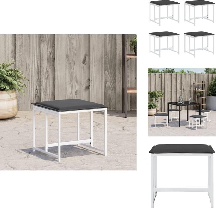 VidaXL Tuinkruk Tuinkrukken Krukje Textileen Krukje Tuinkrukken 4 st met kussens staal en textileen wit