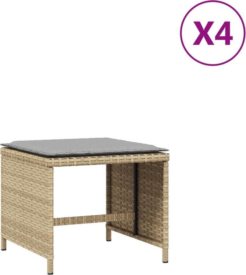VidaXL Tuinkrukken 4 st kussens 40x40x35 cm poly rattan gemengd beige