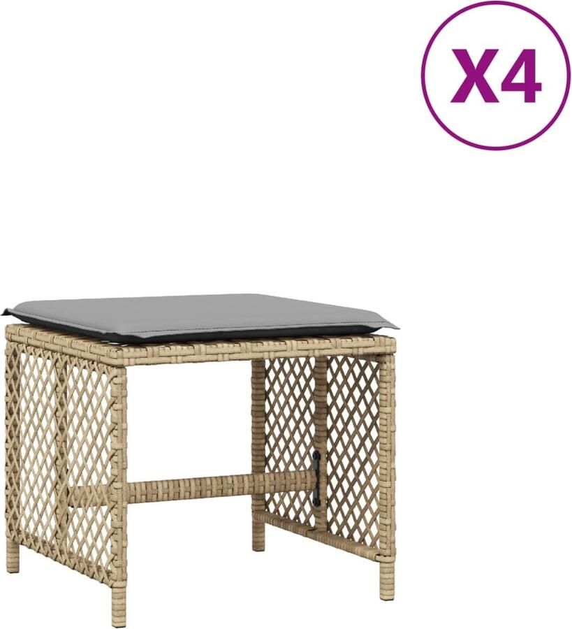 VidaXL Tuinkrukken 4 st kussens 41x41x36 cm poly rattan gemengd beige
