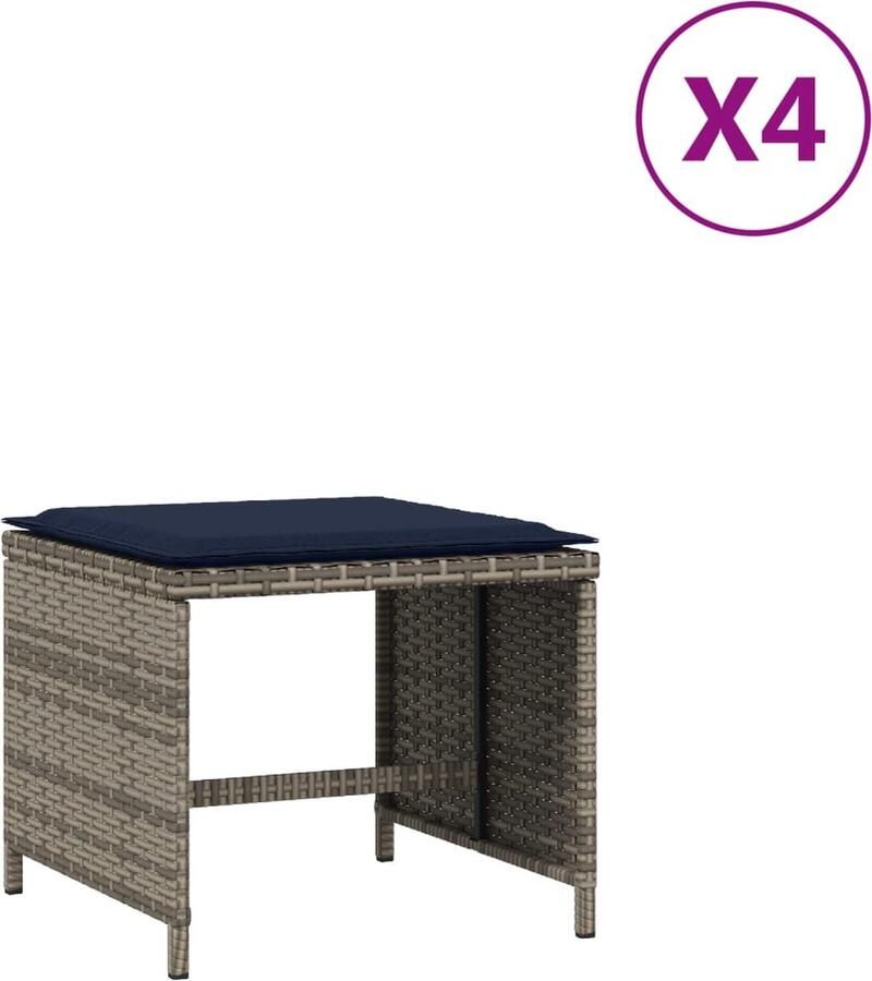 VidaXL Tuinkrukken 4 st met kussens 40x40x35 cm poly rattan grijs