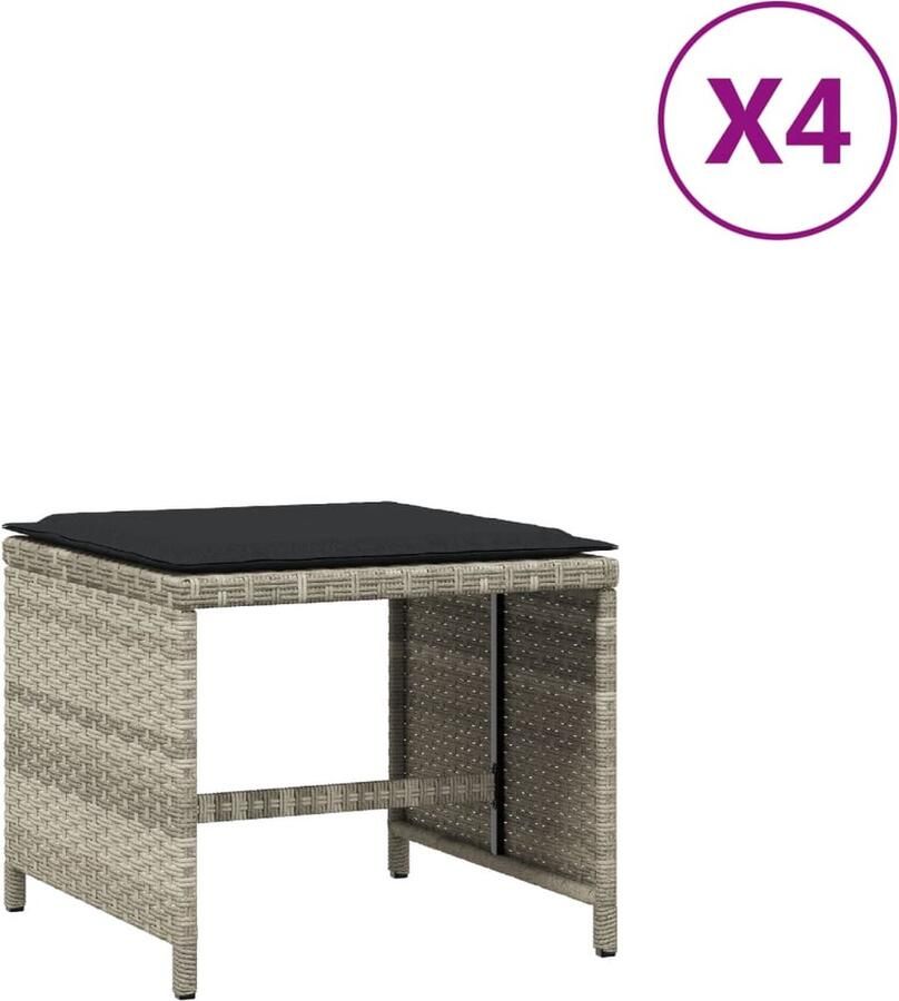 The Living Store Tuinkrukken Set PE-Rattan Lichtgrijs 40x40x35 cm Met Dik Gevoerde Kussens Tuinkrukken Tuinstoelen Buitendrankjes Lounge Stoelen Outdoor Furniture - Foto 2