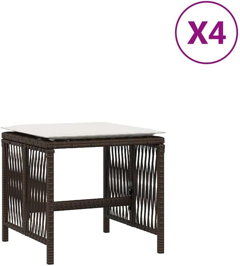 VidaXL -Tuinkrukken-4-st-met-kussens-41x41x36-cm-poly-rattan-bruin - Foto 3