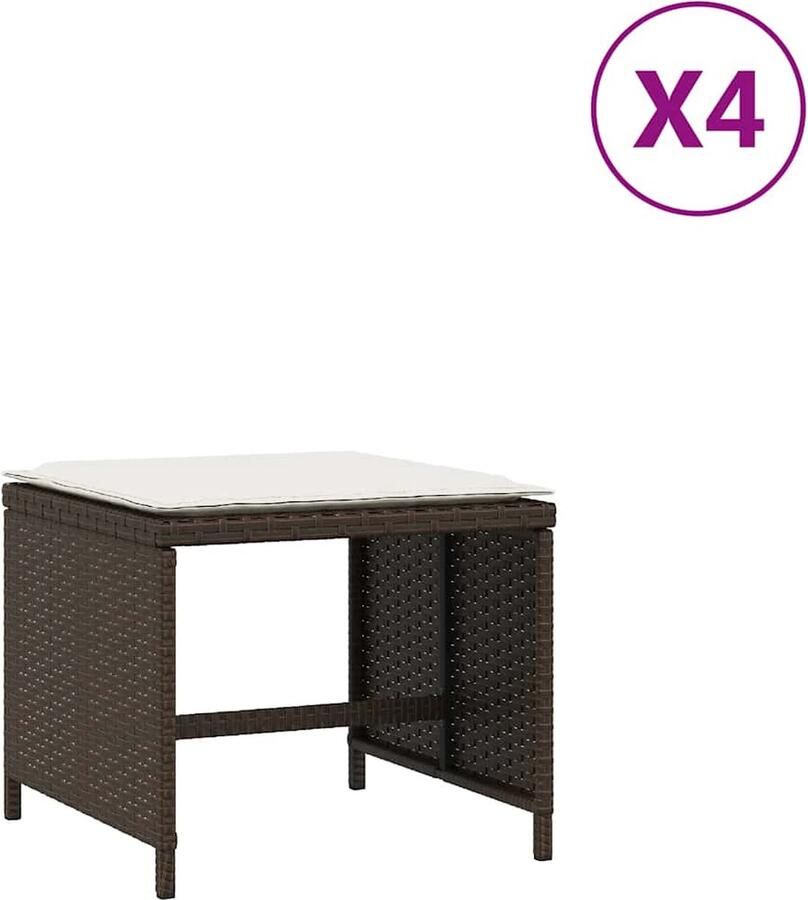 VidaXL Tuinkrukken set van 4 met kussens bruin Tuinkrukken Tuinstoelen Buitendecor Outdoor Living Patio Furniture - Foto 2
