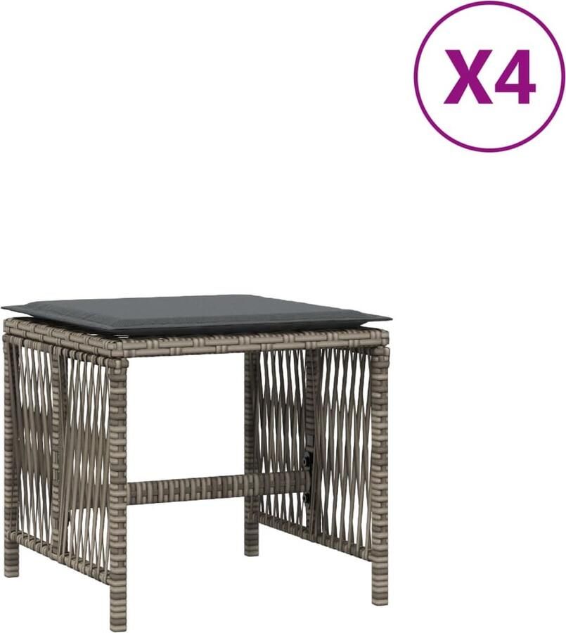 VidaXL Tuinkrukken 4 st met kussens 41x41x36 cm poly rattan grijs