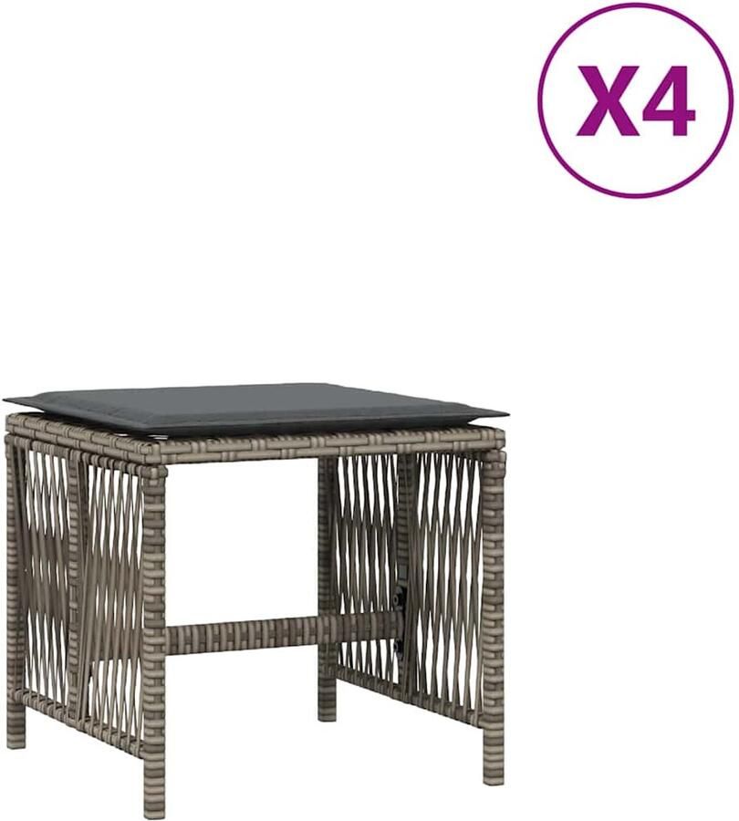 VidaXL Tuinkrukken 4 st met kussens 41x41x36 cm poly rattan grijs - Foto 2