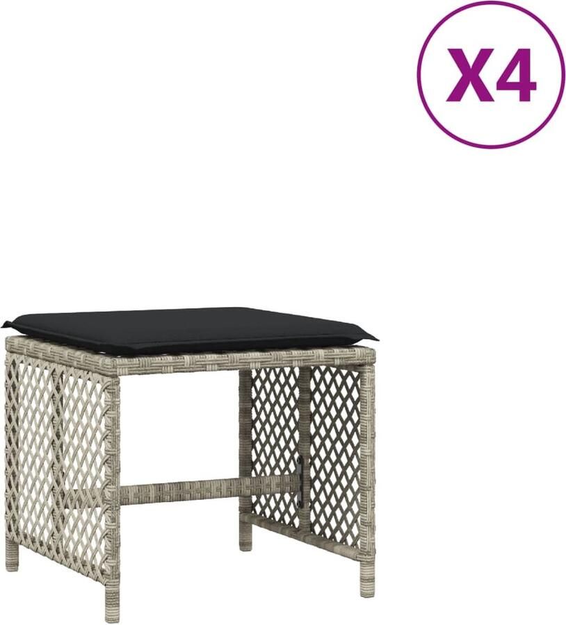The Living Store Tuinkrukken 4 st met kussens 41x41x36 cm poly rattan lichtgrijs Tuinkrukken Tuinstoelen Buitendecoratie Lounge Stoel Outdoor Furniture - Foto 2