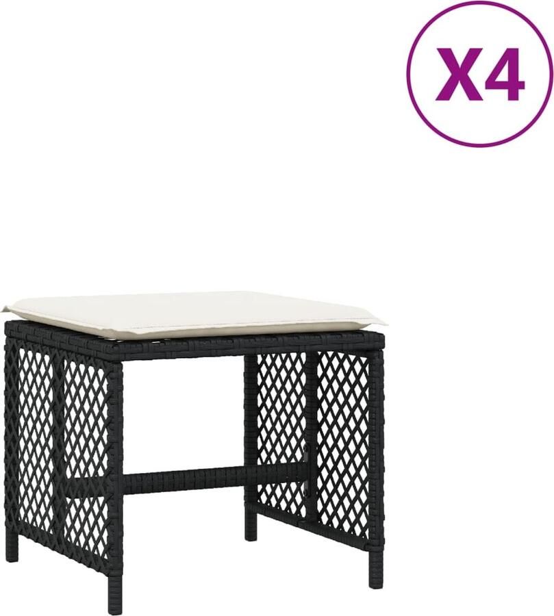 VidaXL -Tuinkrukken-4-st-met-kussens-41x41x36-cm-poly-rattan-zwart - Foto 3
