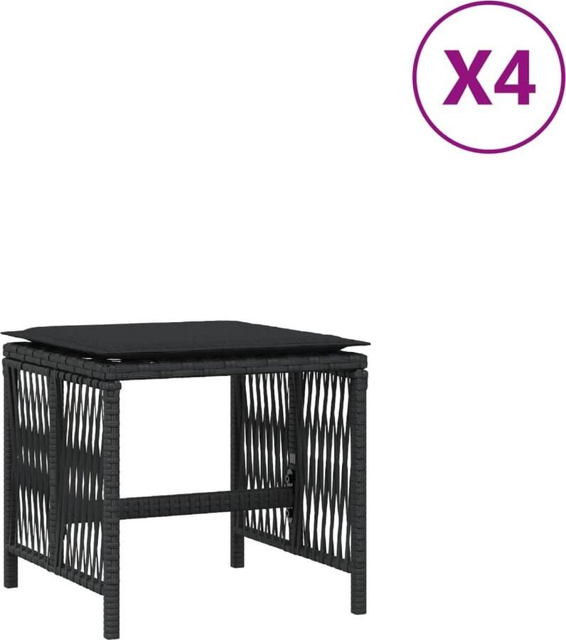 VidaXL Tuinkrukken 4 st met kussens 41x41x36 cm poly rattan zwart