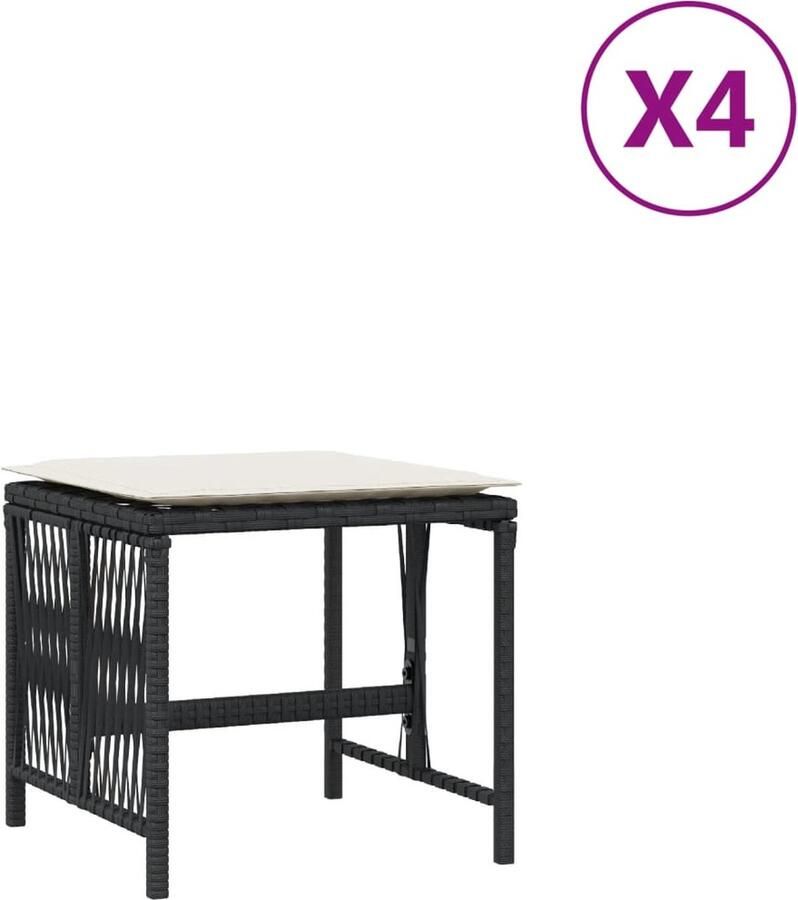 VidaXL -Tuinkrukken-4-st-met-kussens-41x41x36-cm-poly-rattan-zwart - Foto 4