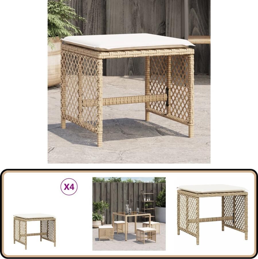 VidaXL Tuinkrukken 4 st met kussens beige Kruk Krukken Krukje Plantenkrukje