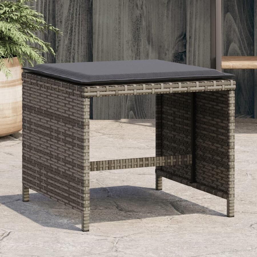 VidaXL Tuinkrukken 4 st met kussens Poly rattan Grijs Tuinkruk Tuinstoel Buitentijd Terrasdecoratie Lounge Set