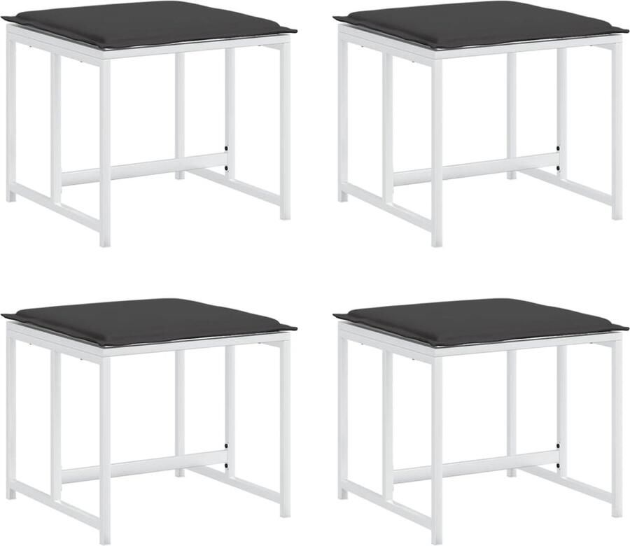 The Living Store Tuinkrukken Set van 4 Textileen en Staal Wit Comfortabele Kussens Afneembare en Wasbare Hoezen Tuinkrukken Tuinstoelen Buitendecoratie Terrasdecoratie Lounge Stoel - Foto 2