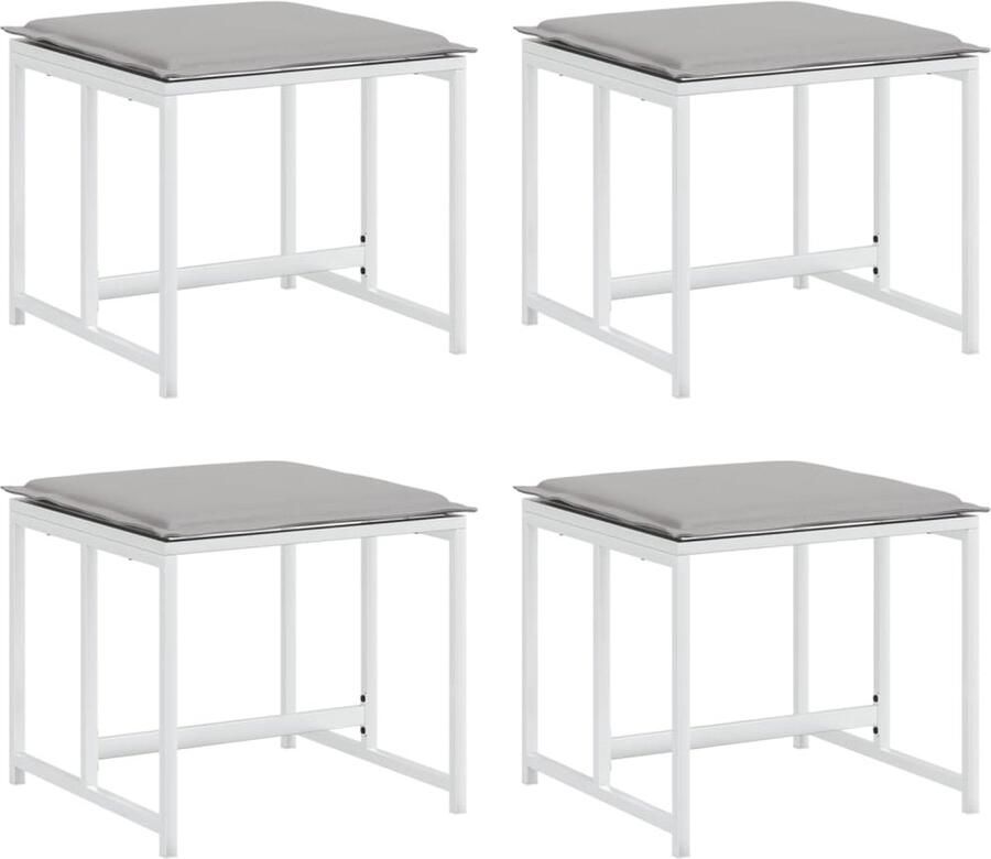 The Living Store Tuinkrukken Set van 4 Textileen en Staal 40 x 40 x 35 cm Wit Tuinstoel Kruk Buitentijd Terrasdecoratie Lounge Set - Foto 2