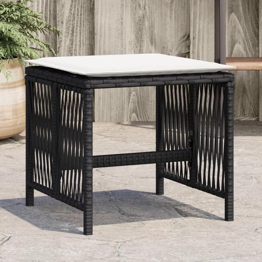The Living Store Tuinkrukken 4 st met kussens 41x41x36 cm poly rattan zwart Tuinkrukken Outdoor Meubilair Lounge Set Balkonset Terrasstoel - Foto 2
