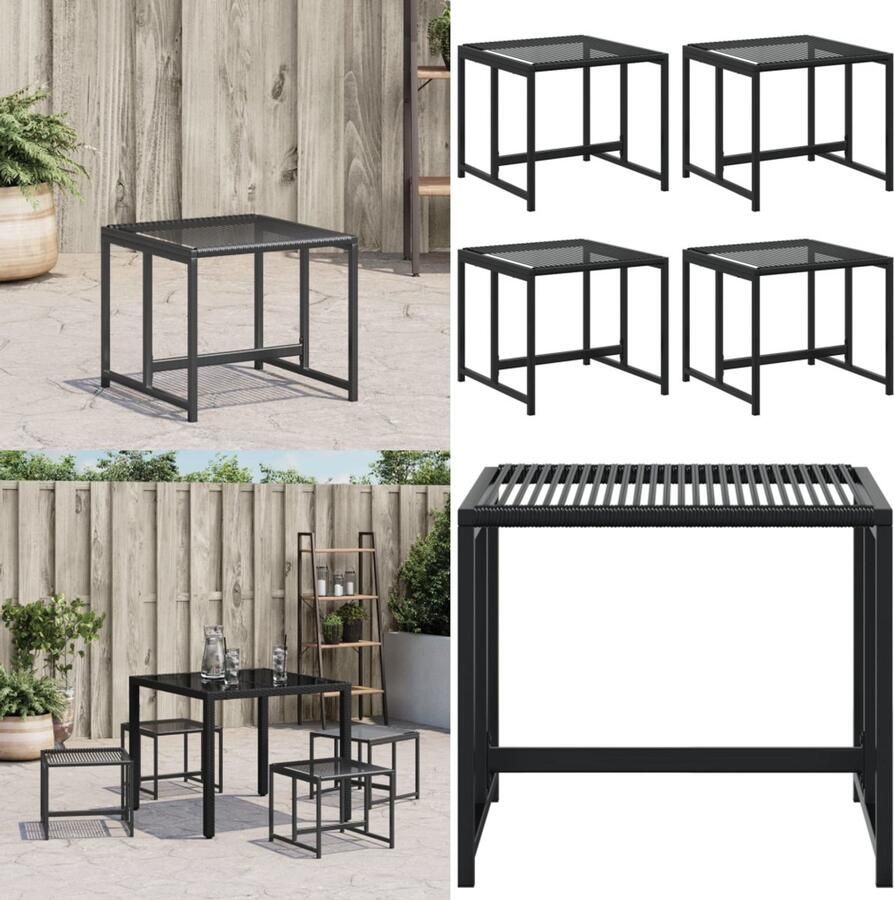 VidaXL Tuinkrukken 4 st poly rattan zwart Tuinkruk Tuinkrukken Krukje Rattan Krukje