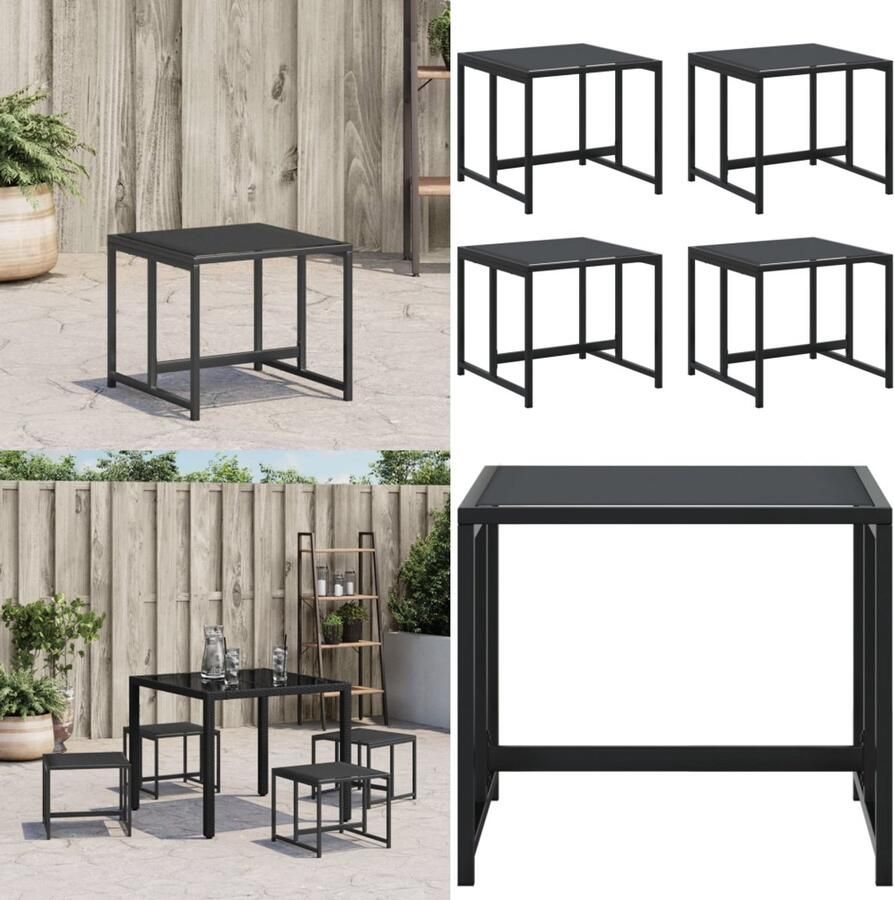 VidaXL Tuinkrukken 4 st staal en textileen zwart Tuinkruk Tuinkrukken Tuinvoetenbank Voetenbank