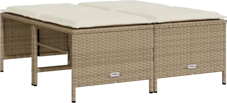 VidaXL Tuinkrukken 4 stuks Beige Inclusief kussens Tuinkruk Tuinkrukken Krukje Rattan Krukje