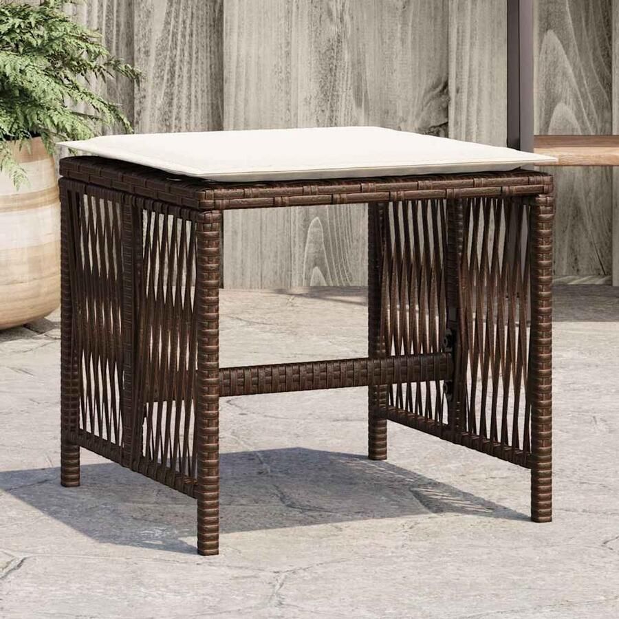 The Living Store Tuinkrukken 4 st met kussens 41x41x36 cm poly rattan bruin Tuinkrukken Outdoor Meubilair Lounge Stoel Patio Meubel Bruine Tuinset - Foto 2