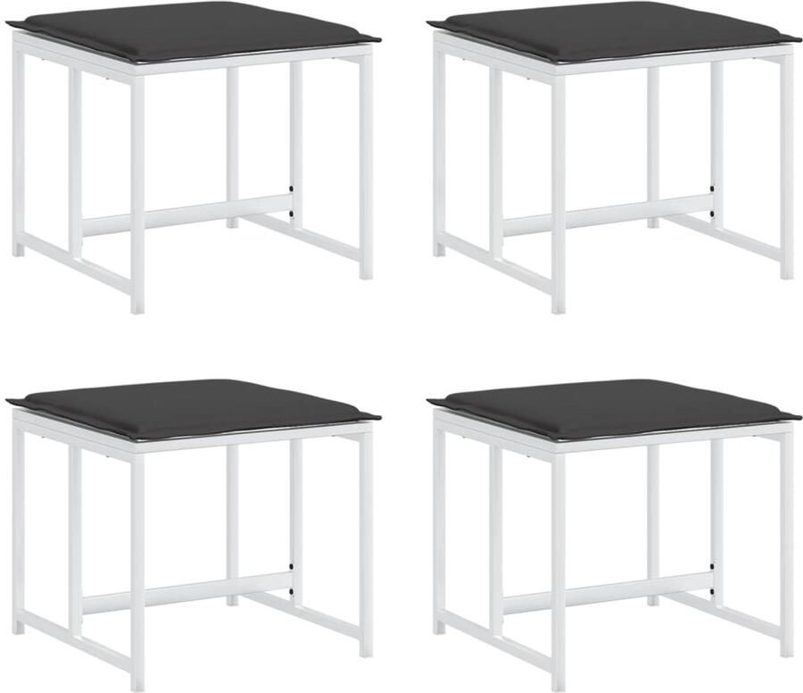 VidaXL Tuinkrukken 4 stuks Met kussens Wit Tuinkrukken Tuinstoelen Buitendecoratie Terrasdecoratie Lounge Stoel - Foto 2
