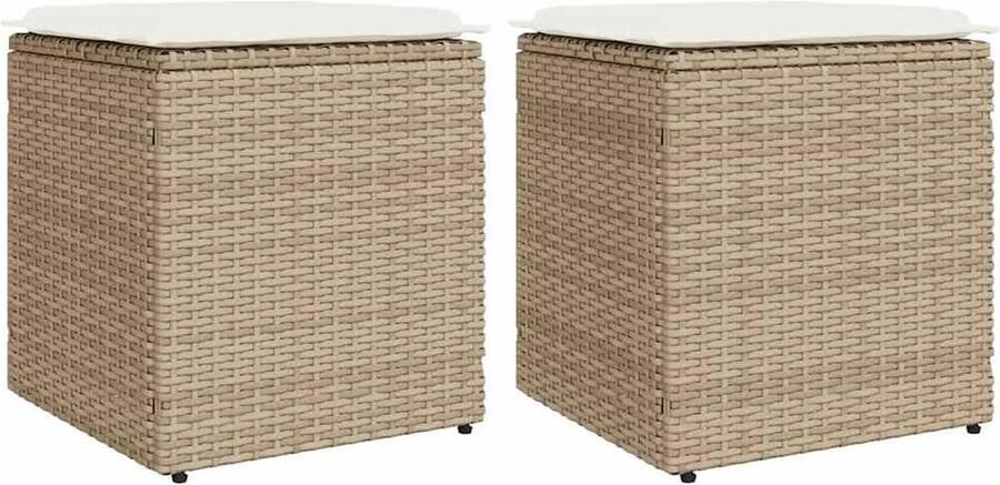 VidaXL Tuinkrukken met kussens 2 st 40x40x43 cm poly rattan beige