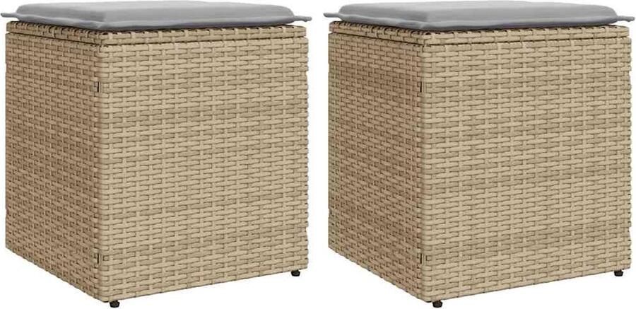 VidaXL Tuinkrukken met kussens 2 st 40x40x43 cm poly rattan beige