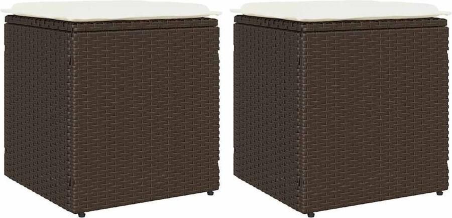 VidaXL Tuinkrukken met kussens 2 st 40x40x43 cm poly rattan bruin